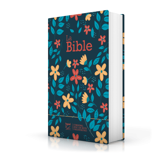 Bible SG21 rigide textile bleu fleurs