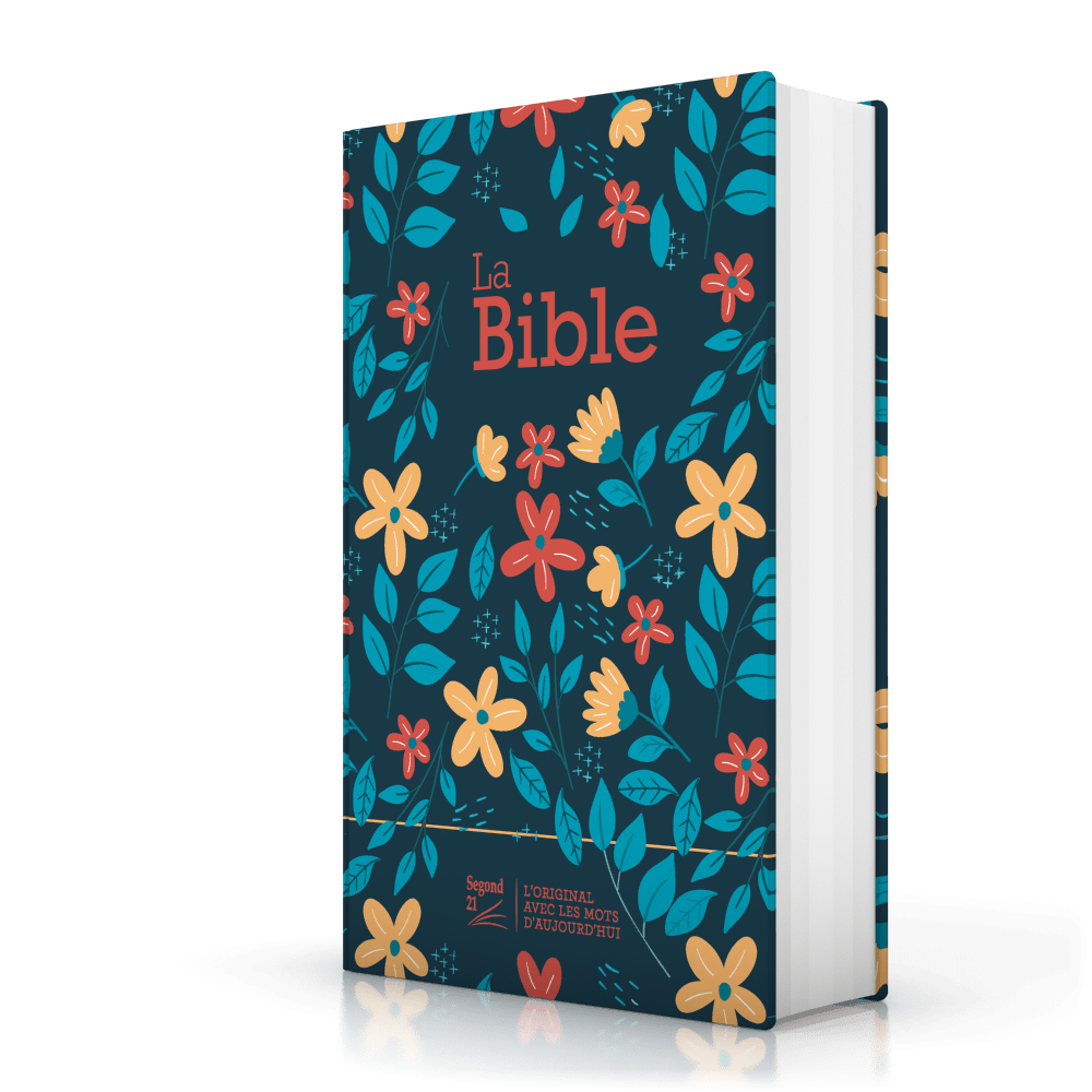 Bible SG21 rigide textile bleu nuit fleurs