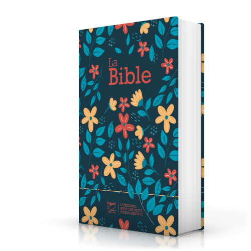 Bible SG21 rigide textile bleu nuit fleurs