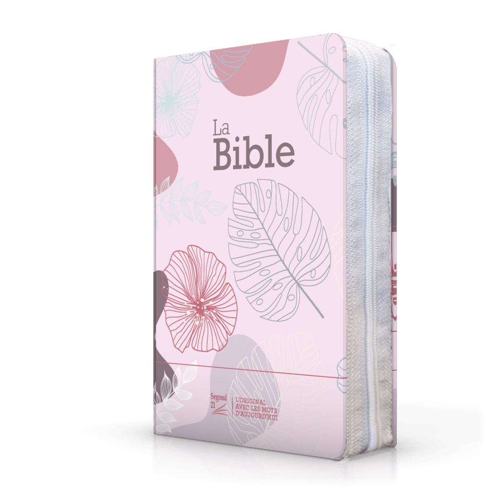 Bible SG21 souple textile rose fleurs zip