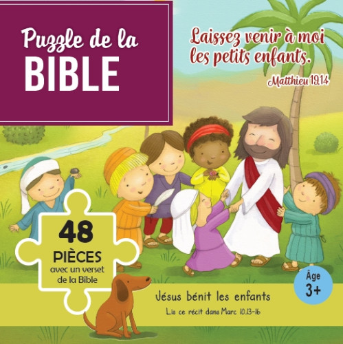 Puzzle de la Bible : Jésus bénit les enfants - 48 pièces avec un verset de la Bible