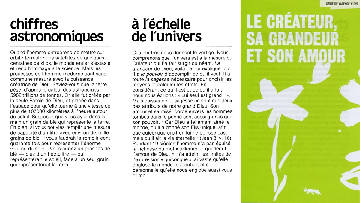 Le Créateur, sa grandeur, son amour