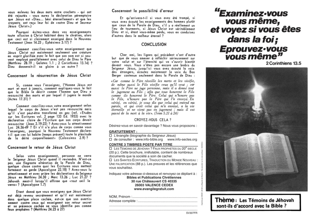 Les témoins de Jéhovah sont-ils d'accord avec la Bible ?