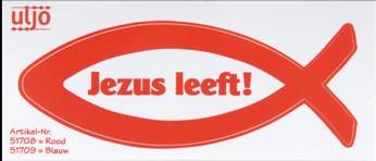 Sticker ICHTUS vis rood - Jezus leeft