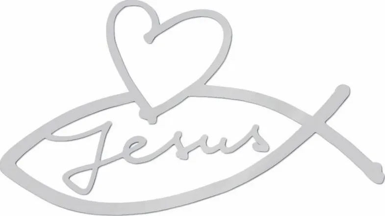 Autocollant ICHTUS Jésus et coeur gris