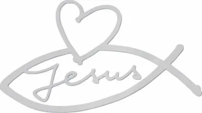 Autocollant ICHTUS Jésus et coeur gris