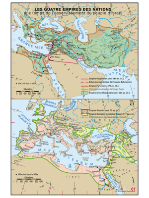 Carte murale - les quatre empires des nations aux temps de l'asservissement du peuple d'Israël