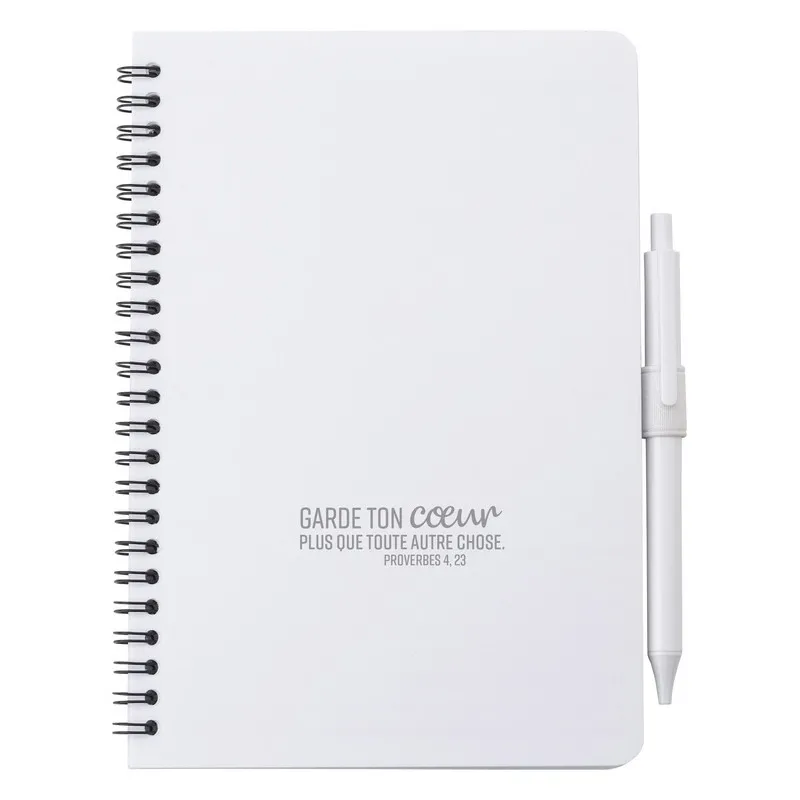 Carnet spirale blanc avec stylo Garde ton coeur Pr. 4.23