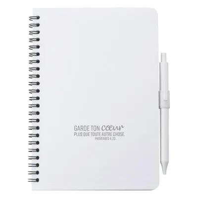 Carnet spirale blanc avec stylo Garde ton coeur Pr. 4.23