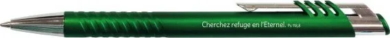 Stylo Elia vert métal Cherchez refuge en l'Eternel - Ps 118:8