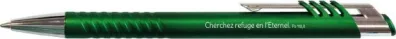 Stylo Elia vert métal Cherchez refuge en l'Eternel - Ps 118:8