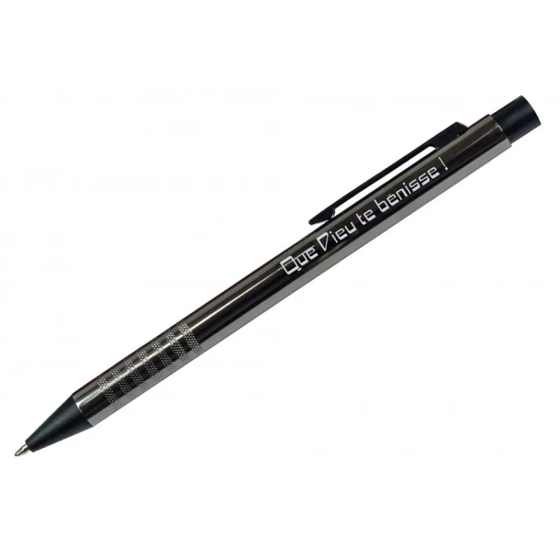 Stylo métal gris - Que Dieu te bénisse !