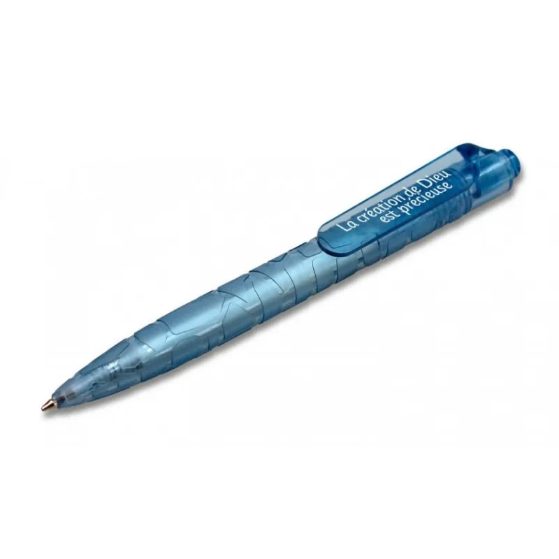 Stylo recyclé bleu La création