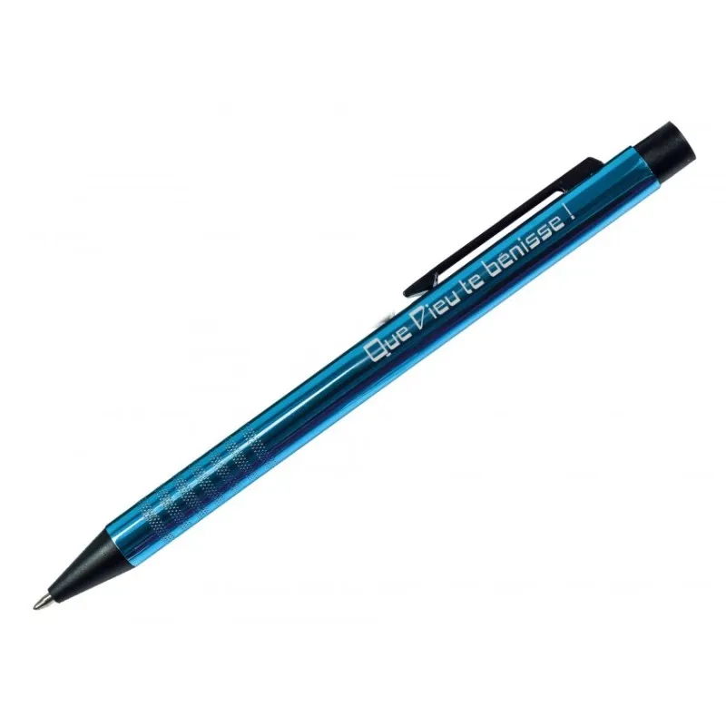 Stylo métal bleu Que Dieu te bénisse !