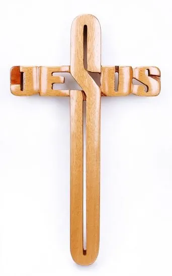 Croix bois clair - 25 cm - JESUS