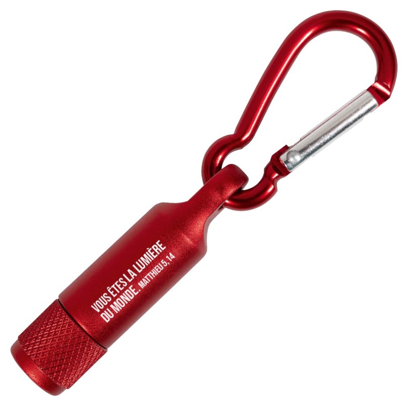 Porte-clés rouge mousqueton + lampe - Matthieu 5:14