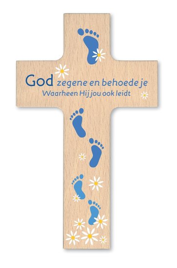 Houten kruisje God zegene en behoede je