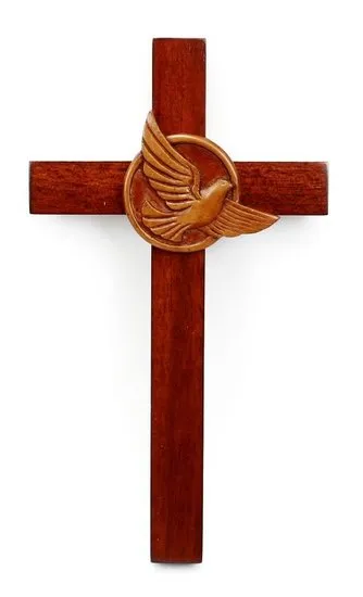 Croix bois foncé - 20 cm - colombe