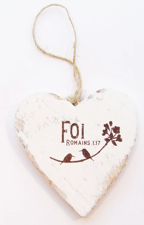 Coeur en bois à suspendre - Foi - Romains 1:17