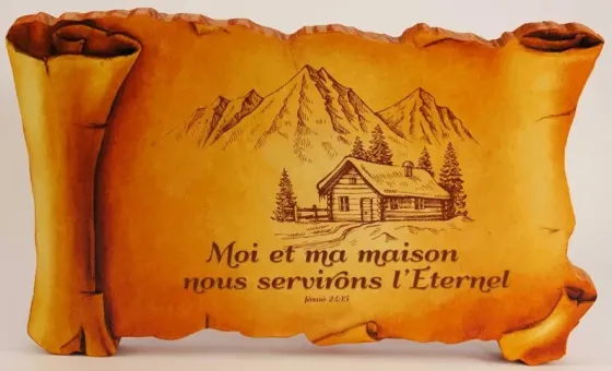 Cadre bois parchemin moi et ma maison - Jos. 24:15