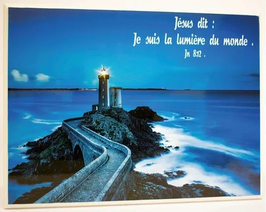 Cadre bois Je suis la lumière du monde (bord blanc) - Jean 8:12