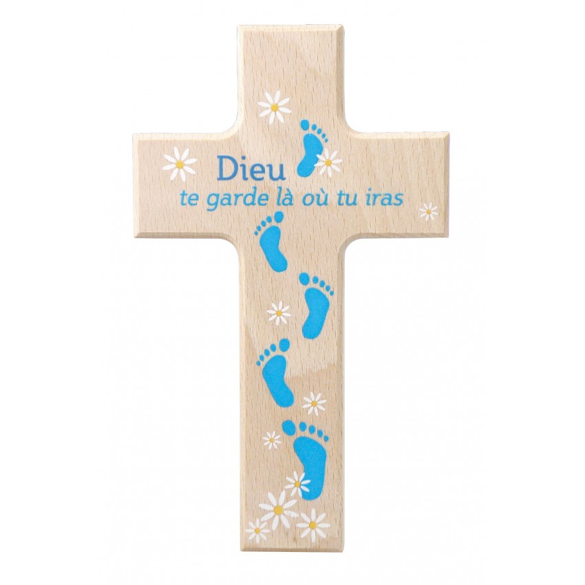 Croix en bois - Empreintes "Dieu te garde"