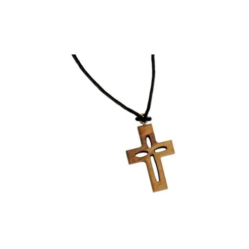 Collier croix ajourée en bois d'olivier