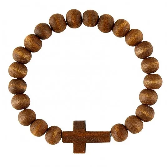 Bracelet perles et croix - dark brown
