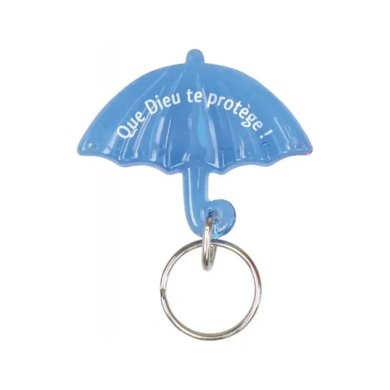 Porte-clés Parapluie bleu Que Dieu te protège !