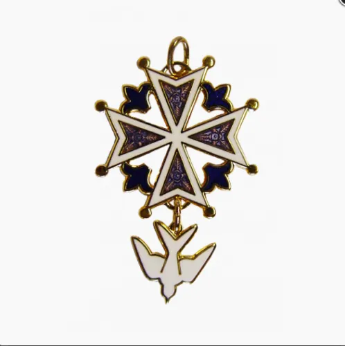 Pendentif croix huguenote émail 2 tons