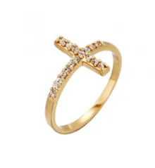 Bague - croix - Plaqué or/strass t56