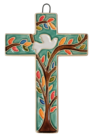 Croix en céramique arbre + colombe
