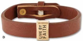 Bracelet cuir brun - Live by faith