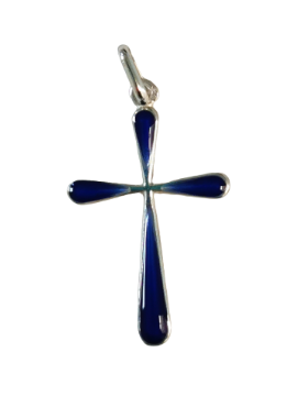 Croix argent 26mm Polie bleue