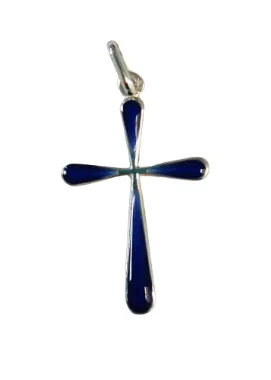 Pendentif Croix argent 26mm Polie bleue