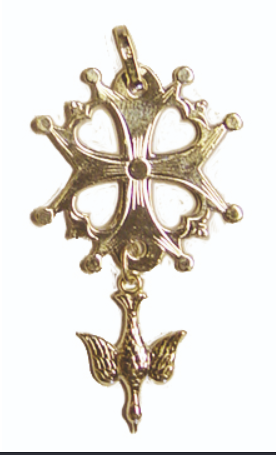 Pendentif croix huguenote plaqué or 17mm - Colombe bombée