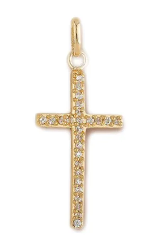 Pendentif Croix plaqué or + strass Zirconium