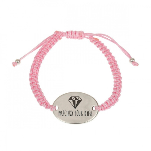 Bracelet tressé rose médaillon métal "Précieux pour Dieu"