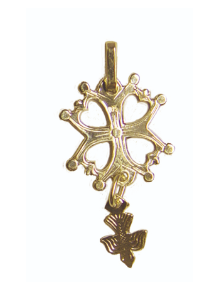 Pendentif croix huguenote plaqué or 15mm