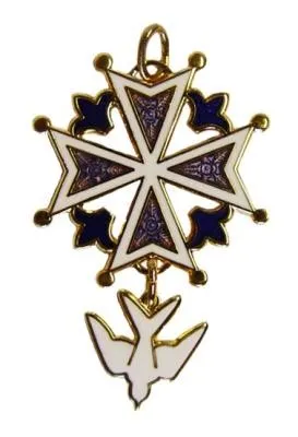 Pendentif croix huguenote émaillée 3 tons 40mm
