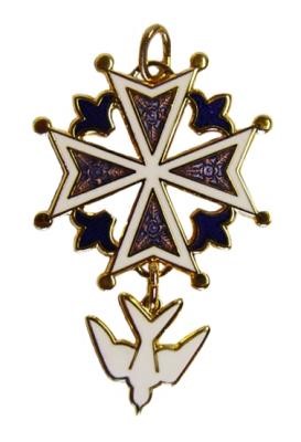 Pendentif croix huguenote émaillée 3 tons 40mm