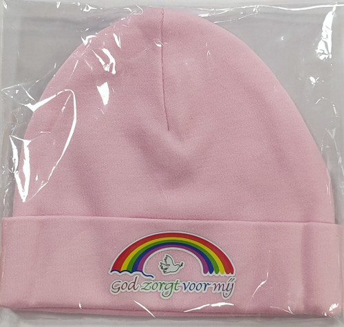 Babymuts - God zorgt voor mij - roze