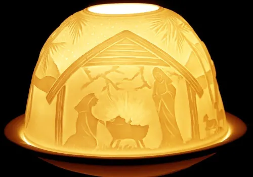 Photophore en porcelaine Crèche isolée + chameaux