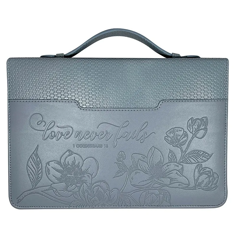 Housse L Love never fails - 1 Corinthians 13 bleu