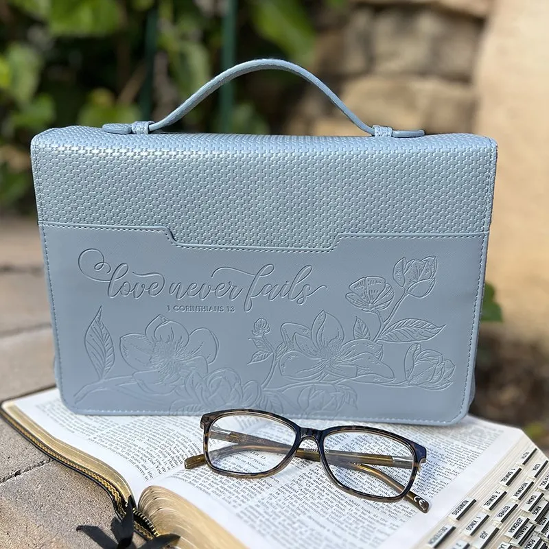Housse L Love never fails - 1 Corinthians 13 bleu