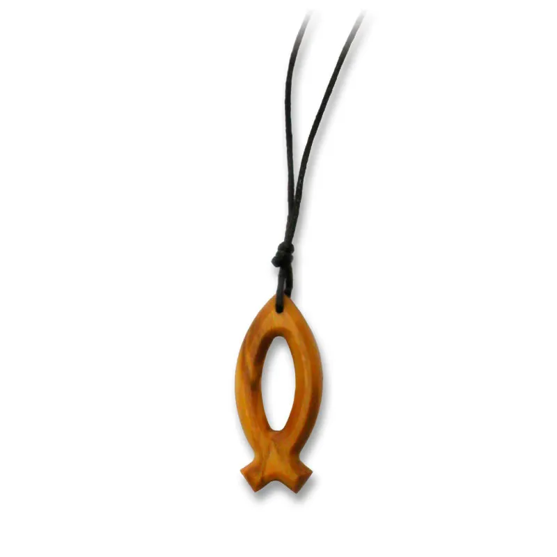 Collier bois Ichthus cordon brun