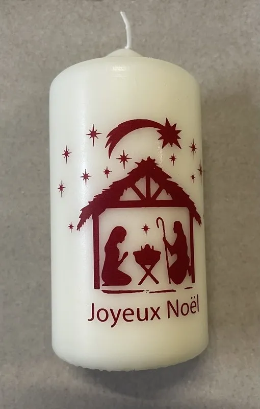 Bougie crèche rouge Joyeux Noël