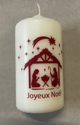 Bougie crèche rouge Joyeux Noël