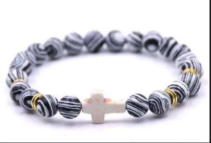 Bracelet pierre véritable - malachite noire/blanche