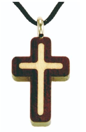 Collier croix bois érable vernis - 2 tons